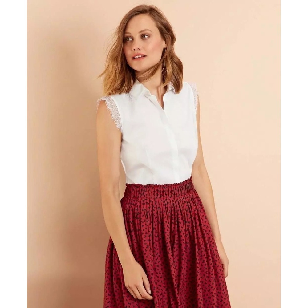 Brooks Brothers White Cotton Lace Trim Poplin Blouse Classic Preppy Business 10